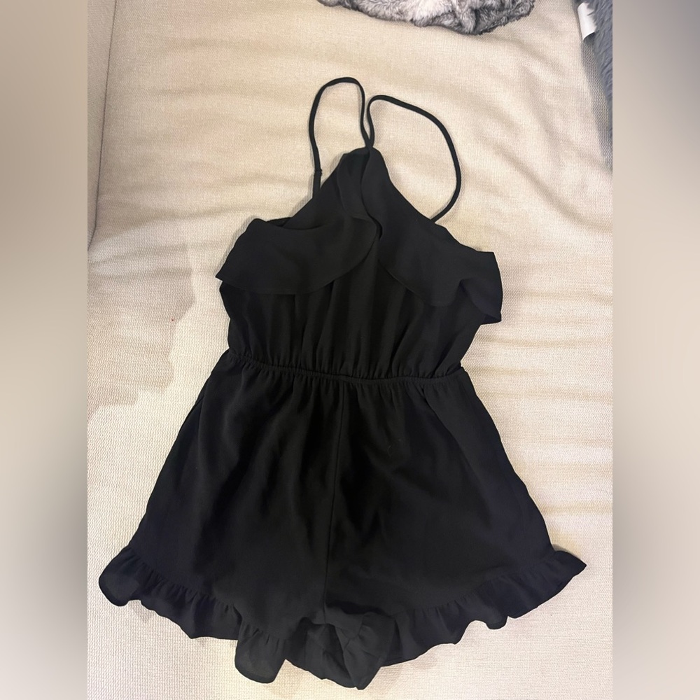 Women's Black Triangle Neck Romper
